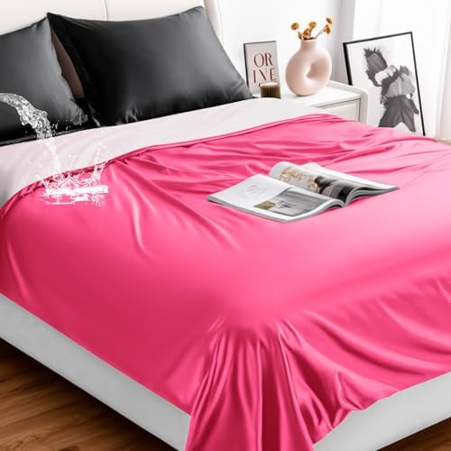 Tisancy Waterproof Bed Blanket Queen Size 78'' x 82'' Pink Polyester, TPU Waterproof Film Mattress Protector Mat with Storage Bag for Bed Cover