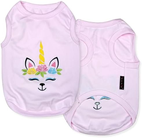 Parisian Pet Dog Shirt - 100% Cotton Unicorn Shirts for Large Dogs - Pink Sleeveless Girl Pet Clothes - Lightweight and Breathable Puppy Clothes - Stretchy Female Dog Apparel - T Shirts for Dogs