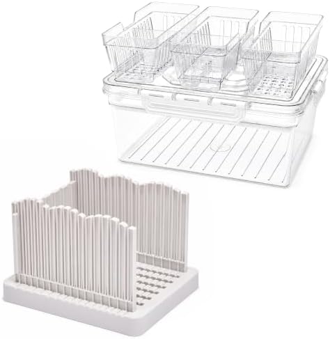 VECELO Bread Box with Slicer & Ice‑Chilled Condiment Caddy, Portable Airtight Bread Storage Container with Lid & Handle for Kitchen Counter, White Cookies,White
