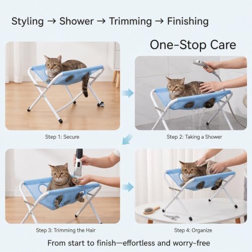 Pet Grooming Hammock, Foldable Bath Support Stand for Small Dogs and Cats | Metal Frame, Detachable Mesh Sling, Suitable for Bathing, Paw Cleaning, Nail Trimming and Grooming