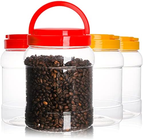 Lyellfe 4 Pack Clear Plastic Jars, Half Gallon Wide Mouth Storage Container | Leak-proof Empty Plastic Jar for Flour, Dry Goods, Cookies, Candy, Airtight Food Storage, BPA Free