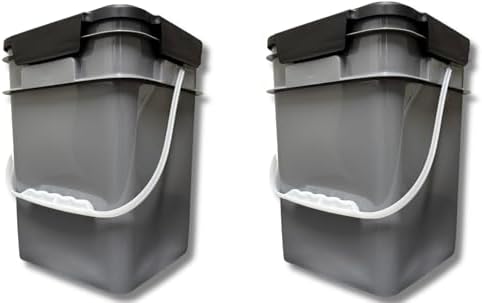 House Naturals 4 Gallon Square Food Grade Plastic Bucket with Lid, Made in USA (Pack of 2) BPA Free (Grey)
