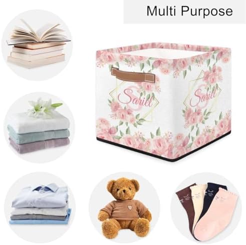 Personalized Storage-Bins with Handles Flower Storage-Baskets for Organizing Collapsible Toys-Storage-Box for Girls-Gifts