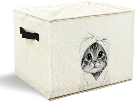 Funny Cat Bathroom Storage Bins Box, Cat Bathroom Decor, Cats Lover Gifts Storage Basket Laundry Hamper with Handle for Bath Room Clothes Vanity Undersink Home Organization