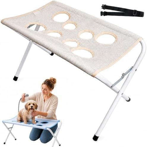 Foldable Pet Bathing Stand, Grooming Hammock for Cat & Dog | 8-Hole Leg Support | Quick-Dry Mesh | 44 lb Capacity | Fold-Flat Storage