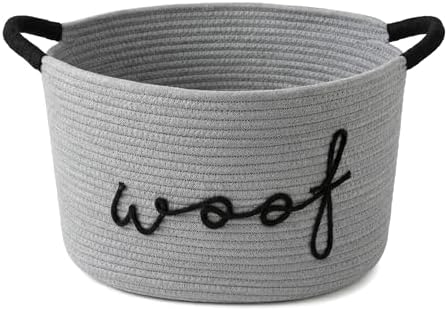 Premium Dog Toy Bin - Large Cotton Rope Pet Toy Basket with Durable Handles, Collapsible Storage Organizer for Puppy Chew Toys, Blankets and Accessories (Grey)