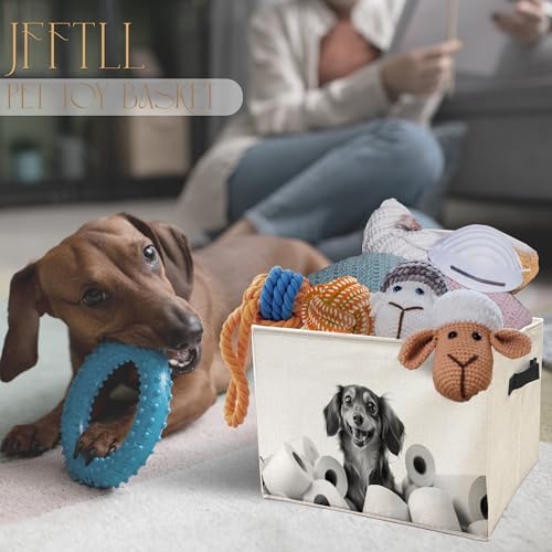 Funny Dachshund Bathroom Storage Bins Box, Dachshund Lovers Gifts, Black and White Weiner Dog Storage Basket Laundry Hamper with Handle for Bathroom Clothes Vanity Undersink Home Organization