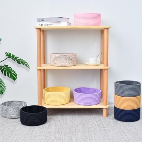 ABenkle 2 Pack Small Baskets, Cotton Rope Woven Basket, Cute Mini Tiny Storage Baskets, Decorative Boho Basket for Nursery Living Room Bedroom Shelf, Empty Gift Basket
