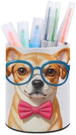 Round Pet Dog with Glasses Pen Holder for Home Office Studio Workshop