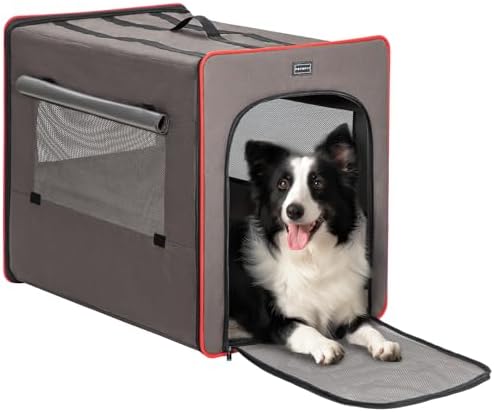 PETSFIT Collapsible Dog Crate, Portable Dog Crate - 31 Inch with Thicken Mat, Easy to Fold, Sturdy and Portable, Perfect for Traveling, Dog Travel Kennel Army Green