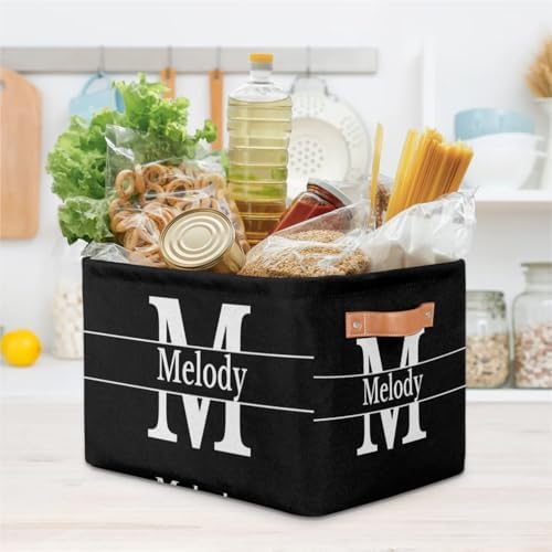 Custom Initial Letter Rectangle Black Storage Basket for Toys