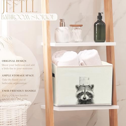 Funny Raccoon Bathroom Storage Bins Box, Raccoon Lovers Gifts, Black and White Cute Animal Storage Basket Laundry Hamper with Handle for Bathroom Clothes Vanity Undersink Home Organization