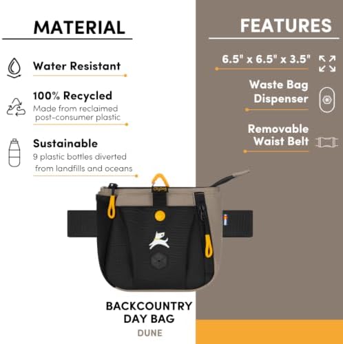 OllyDog Backcountry Day Bag | Dog Training Treat Pouch | Eco-Friendly Recycled Fabric Fanny Pack with Zipper Closure, Built-in Poop Bag Dispenser & Adjustable Waist Belt (Dune)