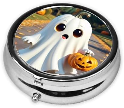 ZhongGuo Halloween Ghost Pumpkin Printed Pill Organizer,Round Travel Pill Organizer Mini Medicine Pill Box for Purse Iron Plating
