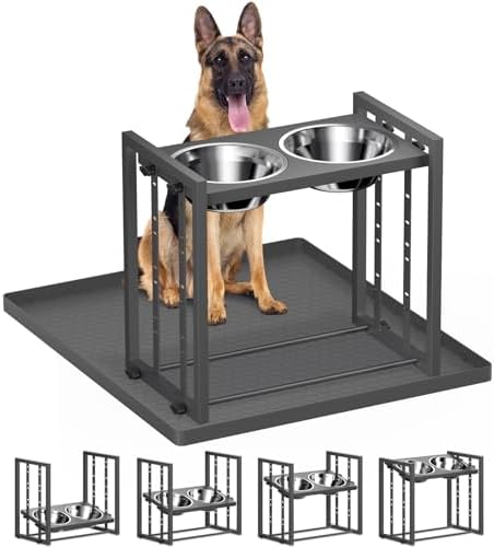 Pawtners Elevated Dog Bowl for Medium Breed, Adjustable Feeder with Mat