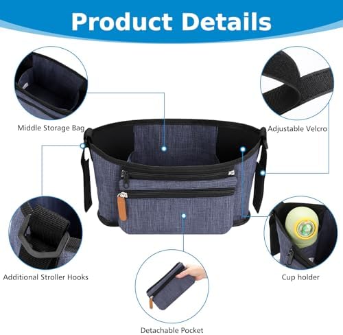 Accmor Universal Stroller Organizer with Detachable Phone Bag, Stroller Bag Caddy Organizer Stroller Accessories for Uppababy, Baby Jogger, Nuna, Doona, Britax Strollers