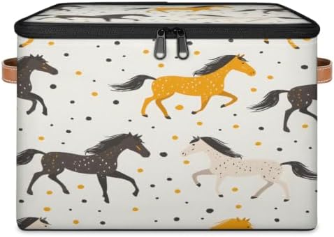 Horses Theme Storage Box with Zipper Lid | Collapsible, Fabric, Storage Bin, Handle, Large, Closet Organizer, Containers, Bedroom, Home, Horses