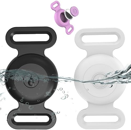 Waterproof Dog Collar with Airtag (1st & 2nd Gen) Holder, 2 Pack | Lightweight Silicone Hidden AirTag Holder for Dog Collar, Anti-Lost AirTag Case for Pet Cat Dog (Black & White)