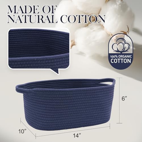 Woven Basket with Gift Bags and Ribbons, 14"X 10" X 6" Storage Basket Blue | Gift Storage Organizer Basket Bin Shelf Shelves Cotton Rope Basket for Nursery, Pet Toys