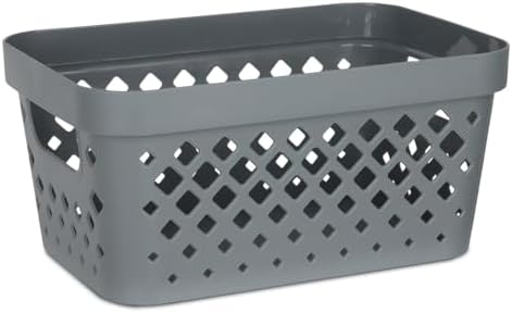 Glad Plastic Baskets for Organizing | Pantry Storage for Under Counter, Linen Closet, and Bathroom | Nesting Shelf Bins with Handles, 1 Gallon, Grey