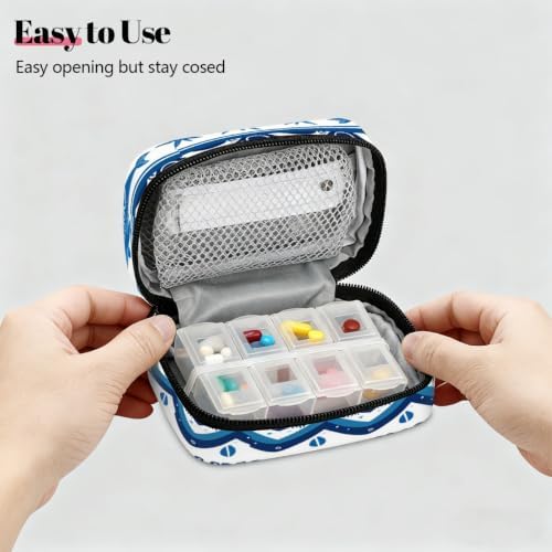 Travel Pill Organizer Nautical Turtle Whale Stripe Small Pill Case