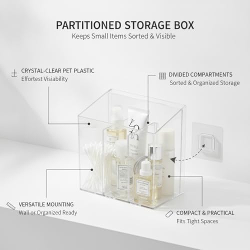 Quick-Access Clear PET Storage Box with Dividers, Easy-to-Clean Organizer for Bathroom Drawers and Vanities (1 Piece)