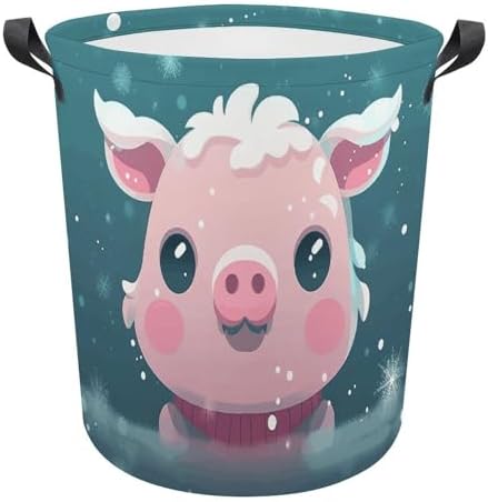 Laundry Hamper with Handle Snow Pets Laundry Basket Waterproof Dirty Clothes Hamper Circular Organizer Basket Portable Storage Bin Decorative Basket for Living Room Kitchen Bathroom Car