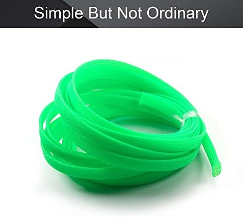 Bettomshin 10m/32.8Ft Fluorescent Green Cable Management Sleeve, 12mm Width, Heat-Retardant PET Cord Protector