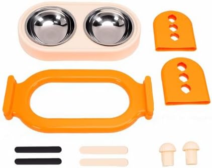 Pssopp Cat Feeding Station Adjustable Elevated Cat Bowl, Anti Vomiting Slanted Tilted Double Bowls Design Food and Water Dispenser Stand for Indoor Pets Supplies (Orange)