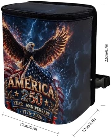 American 250th Car Hanging Trash Can Eagle Patriotic Garbage Can with Adjustable Straps Universal Car Accessories Interior for SUV Trucks