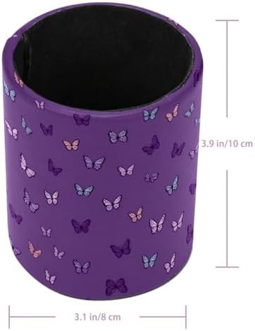 Faux Leather Pen Holder for Desk, Pencil Organizer Butterfly Pen Cup Desk Decor Makeup Brush Holder Storage for Office Home