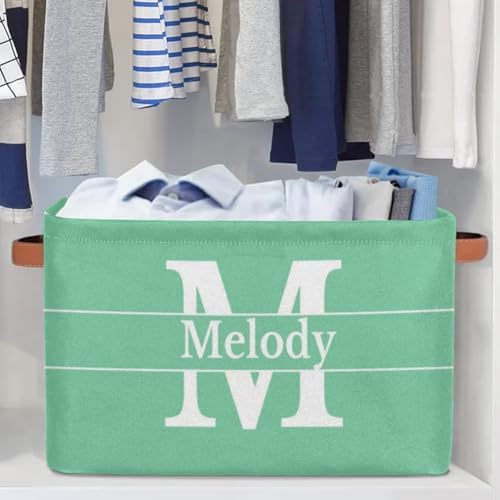Personalized Name Storage Basket, Mint Green Print Initial Letter