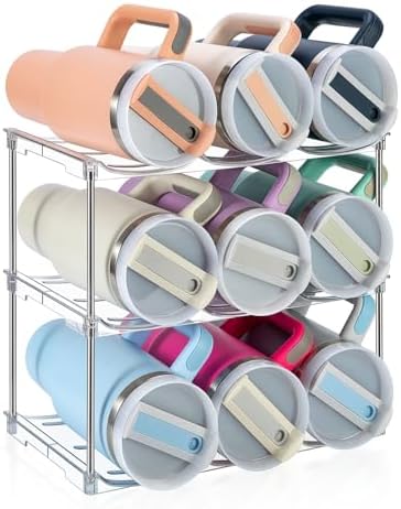 Sbosbo Water Bottle Organizer for Stanley 40 oz Tumbler, Stackable Tumbler Storage, 3 Pack Water Bottle Organizer for Cabinet, Pantry Kitchen Storage & Organization for Stanley Cup - Hold 9 Bottles