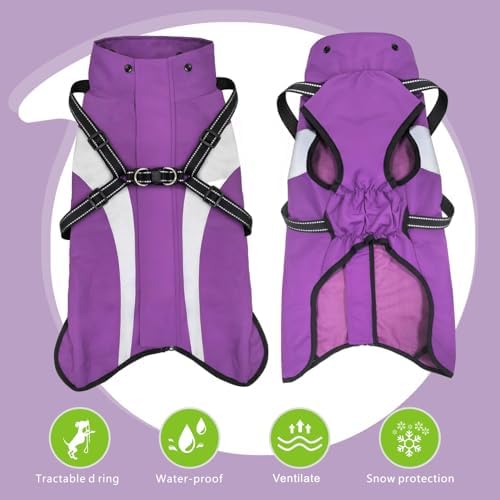 Dog Raincoat Waterproof Raincoats for Dog Reflective Dogs Rain Jackets with Hood Hoodie Pet Rain Poncho Coat for Small Medium Large Dogs Puppies S-XXL (Purple, L)