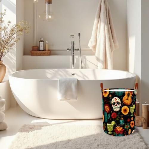 Laundry Basket 15.7x19.7 in Sugar Skull Floral Hamper for Bedroom