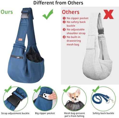 CUBY Dog and Cat Sling Carrier - Small Dog Carrier Sling with Adjust Strap & Zip Pocket, Hands Free Soft Dog Slings for Small Dogs Cats Puppy Pets Outdoor Travel Safety Purse Bag (Navy Blue)