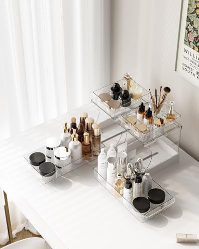 Attelite Makeup Organizer 2-Tier Rotating Design Cosmetics Storage with 180 Rotation Sturdy Durable Versatile Perfume Vanity Organizer for Countertops, Bathrooms, Office Supplies 2 Pack White