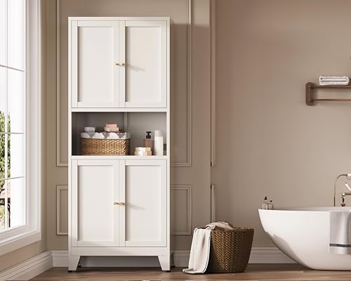 69"H Metal Storage Cabinet with Doors and Shelves,Tall White Cabinets,Bathroom Storage Cabinet,Large Cabinets with Glass Doors and Adjustable Shelves,Cabinet for Bathroom, Living Room, Dining Room