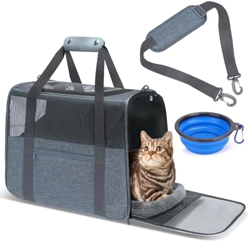 JUNGYOUN Premium Cat Carrier - Pet Carrier for Cat & Small Dogs up to 15lbs - Airline Approved Travel Dog Carrier with Anti-Escape Zippers, Collapsible Travel Bowl & Padded Strap