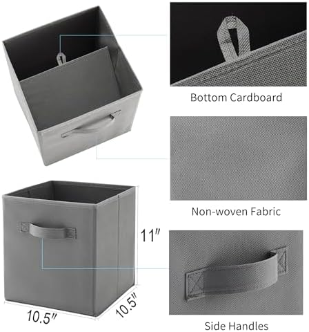 MAX Houser 6 Pack Foldable Fabric Storage Bins, Grey 10.5x10.5x11 Inch | 6 pack cloth storage bins with dual carry handles, Foldable Storage Cubes Organizer Baskets, ideal for home bedroom closet
