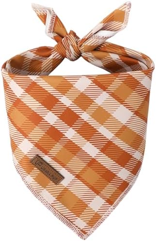 Fall Dog Bandana – Autumn Plaid Triangle Scarf for Small Medium Large Dogs, Soft Cotton Pet Bib for Halloween Thanksgiving, Adjustable Dog Kerchief for Daily Wear