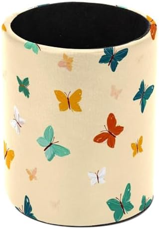 Faux Leather Pen Holder for Desk, Pencil Organizer Butterfly Pen Cup Desk Decor Makeup Brush Holder Storage for Office Home