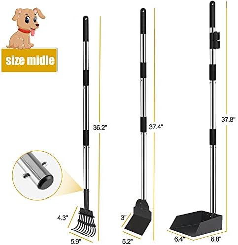 Niubya Pooper Scooper for Dogs, Metal Poop Scooper Tray and Rake Set with Adjustable Long Handle, Dog Pooper Scooper for Pet Waste Removal