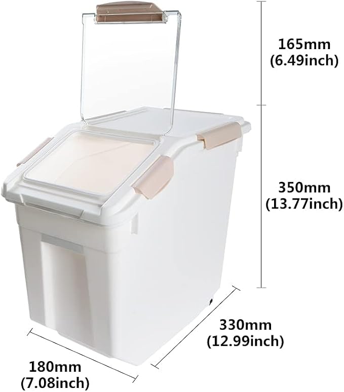 25lb Airtight Flour Storage Container, Pink | Includes Wheels & Scoop, 2-Pack, for Rice/Grain/Dog Food, Seal Locking Lid