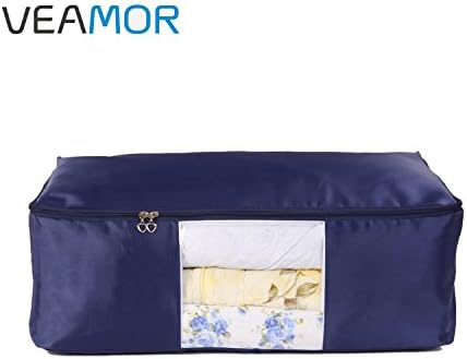 Blanket Storage Bags Pillow Bedspread Bedding Clothes Organizer Storage Containers With Zippers Breathable and Moistureproof. (Navy blue 2pcs, L)