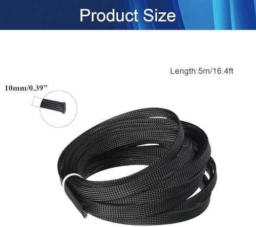 Jutagoss PET Expandable Braided Cable Sleeve, 16.4ft - 3/8 inch Black Cable Management Sleeve, Wire Loom Tube Cord Protector for USB Cable, Power Cord, Audio Video and More, 1Pc
