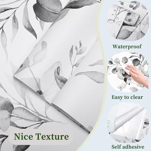 HAOKH0ME Floral Shelf Liner Self Adhesive Drawer Liner Grey Contact Paper | Peel and Stick Cabinets Cupboard Dresser Drawers Easy Liners for Bathroom Kitchen Table Waterproof Removable 17.3in x 6.5ft