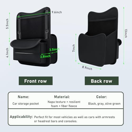 Ohleats Car Organizer Storage Between Seats, Nappa Leather Auto Handbag Holder for Document Phone Storage, Large Capacity Automotive Console Pocket Purse, Car Accessories (Black)