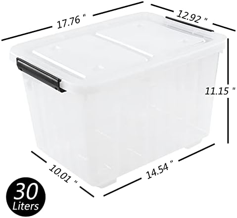Farmoon 4 Pack 30 Quart Plastic Latching Storage Box Bin with Wheels, Clear