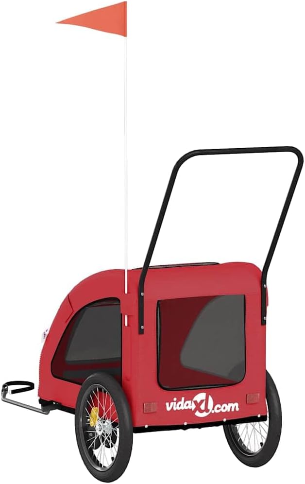 Pet Bike Trailer for Small Dogs, Foldable Bicycle Cargo Carrier with Steel Frame, Red and Black, Oxford Fabric, Load Capacity 66.1 lb